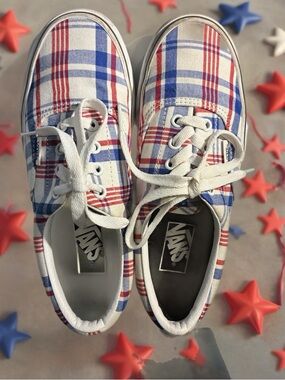 Vans Plaid Canvas Sneakers in Red, Blue & White